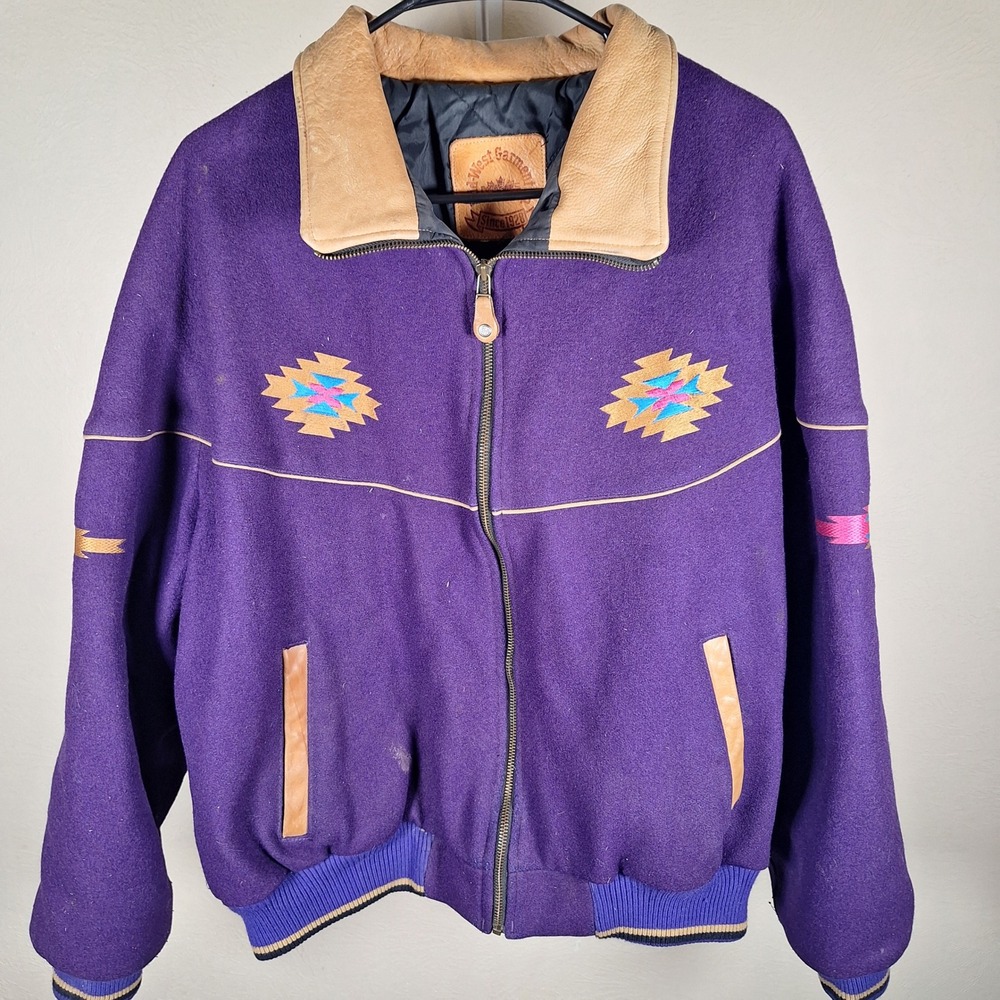 Midwest Garment Co Vintage Purple Wool Western Aztec Farm Ranch Bomber Jacket